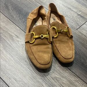 Stylish Women's Brown Suede Loafers with Gold Accent
